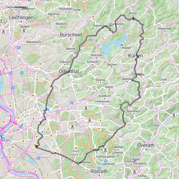 Map miniature of "Exploring the Reichsburgberg" cycling inspiration in Köln, Germany. Generated by Tarmacs.app cycling route planner