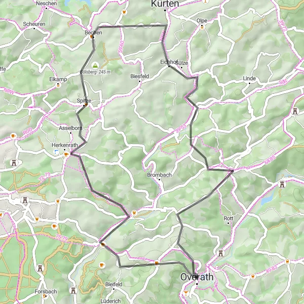 Karten-Miniaturansicht der Radinspiration "Bergisches Panorama" in Köln, Germany. Erstellt vom Tarmacs.app-Routenplaner für Radtouren