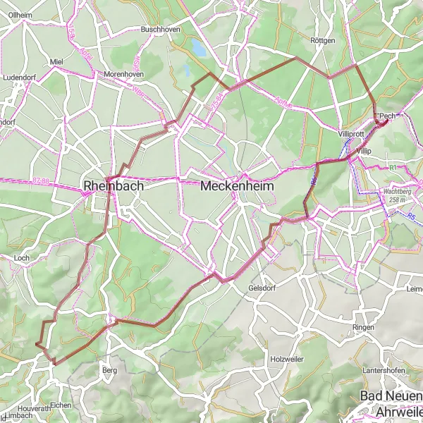 Karten-Miniaturansicht der Radinspiration "Gravel-Erkundung in der Siebengebirgsregion" in Köln, Germany. Erstellt vom Tarmacs.app-Routenplaner für Radtouren