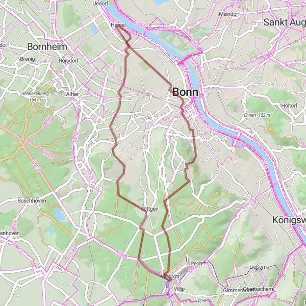 Map miniature of "The Dransdorf Gravel Loop" cycling inspiration in Köln, Germany. Generated by Tarmacs.app cycling route planner