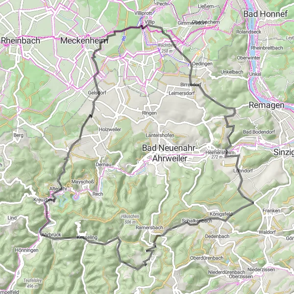 Karten-Miniaturansicht der Radinspiration "Villip - Burg Gudenau Rundkurs" in Köln, Germany. Erstellt vom Tarmacs.app-Routenplaner für Radtouren
