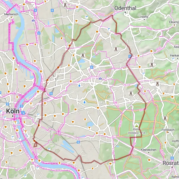 Map miniature of "Gravel Adventure: Kalkberg and Beyond" cycling inspiration in Köln, Germany. Generated by Tarmacs.app cycling route planner