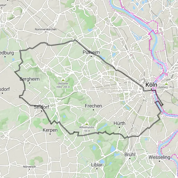 Karten-Miniaturansicht der Radinspiration "Südbrücke und Hohenzollernbrücke Rundtour" in Köln, Germany. Erstellt vom Tarmacs.app-Routenplaner für Radtouren