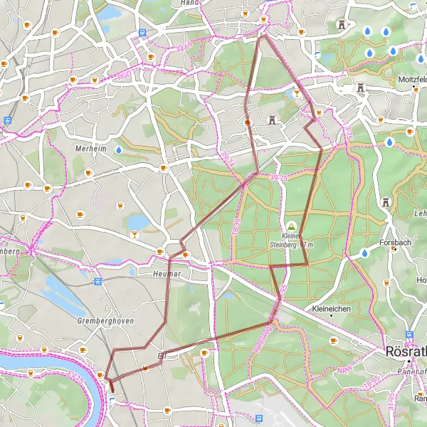 Map miniature of "Nature Discoveries Gravel Route" cycling inspiration in Köln, Germany. Generated by Tarmacs.app cycling route planner