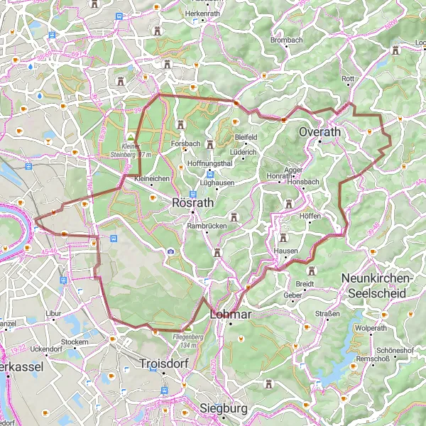 Map miniature of "Gravel Adventure near Porz am Rhein" cycling inspiration in Köln, Germany. Generated by Tarmacs.app cycling route planner
