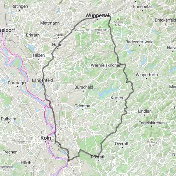Karten-Miniaturansicht der Radinspiration "Epische Tour durch das Bergische Land" in Köln, Germany. Erstellt vom Tarmacs.app-Routenplaner für Radtouren