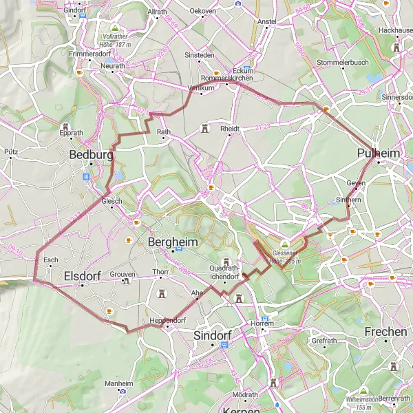 Karten-Miniaturansicht der Radinspiration "Gravel-Tour durch Pulheim und Umgebung" in Köln, Germany. Erstellt vom Tarmacs.app-Routenplaner für Radtouren