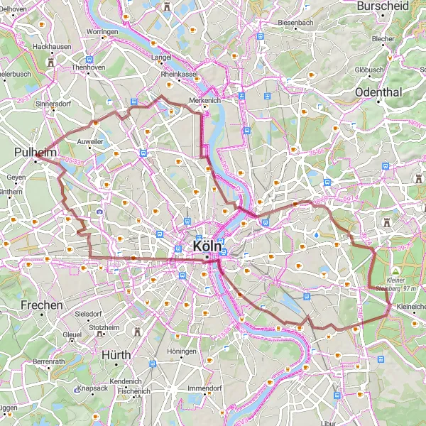 Map miniature of "The Countryside Discovery Gravel Ride" cycling inspiration in Köln, Germany. Generated by Tarmacs.app cycling route planner