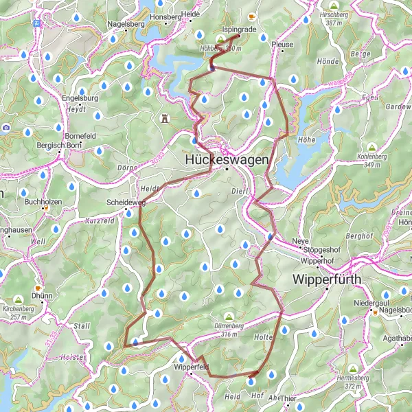 Map miniature of "Gravel Adventure through Radevormwald" cycling inspiration in Köln, Germany. Generated by Tarmacs.app cycling route planner