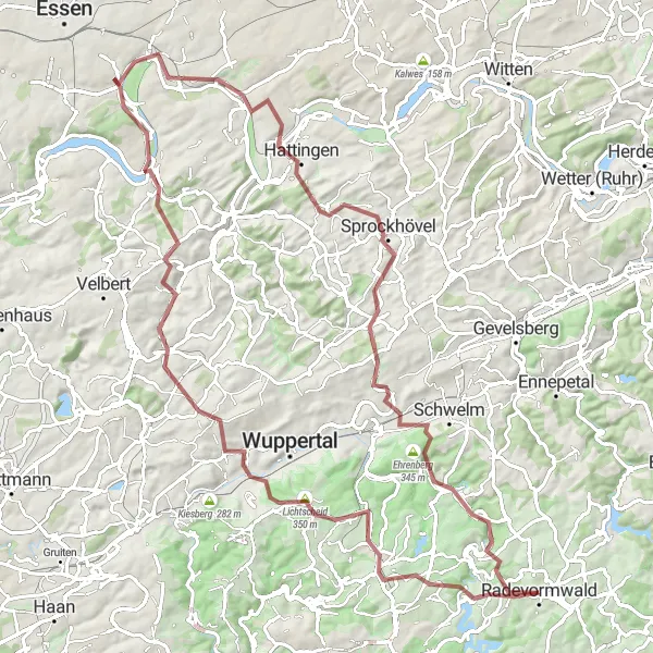 Map miniature of "Around the Hills of Radevormwald" cycling inspiration in Köln, Germany. Generated by Tarmacs.app cycling route planner