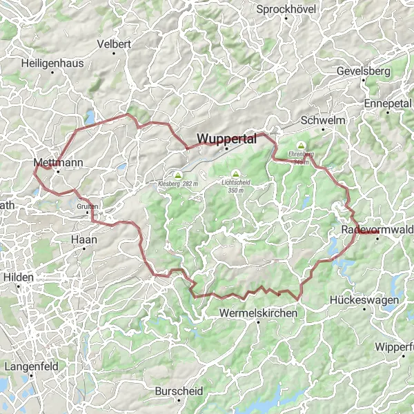 Map miniature of "The Bergisches Land Gravel Challenge" cycling inspiration in Köln, Germany. Generated by Tarmacs.app cycling route planner