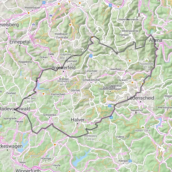 Karten-Miniaturansicht der Radinspiration "Radevormwald - Lüdenscheid - Altena" in Köln, Germany. Erstellt vom Tarmacs.app-Routenplaner für Radtouren
