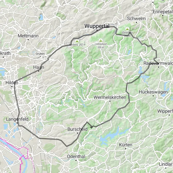 Map miniature of "Road Cycling Adventure near Radevormwald" cycling inspiration in Köln, Germany. Generated by Tarmacs.app cycling route planner