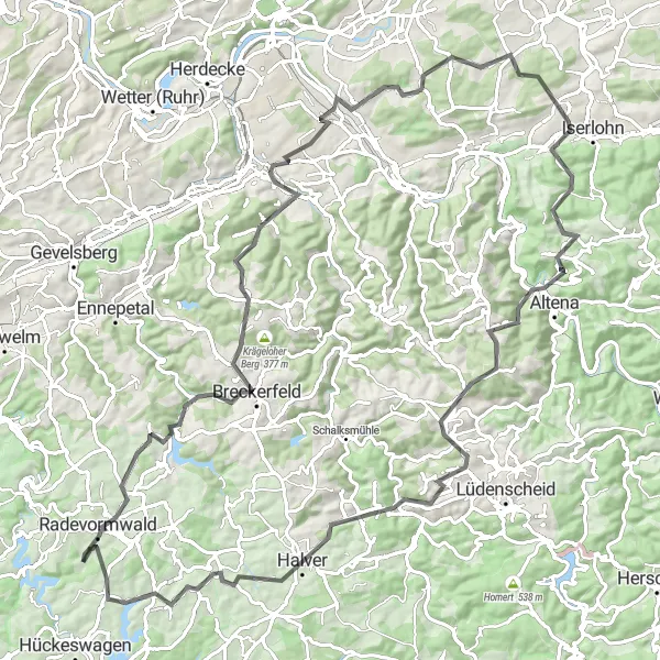 Karten-Miniaturansicht der Radinspiration "Radevormwald - Halver - Köln" in Köln, Germany. Erstellt vom Tarmacs.app-Routenplaner für Radtouren