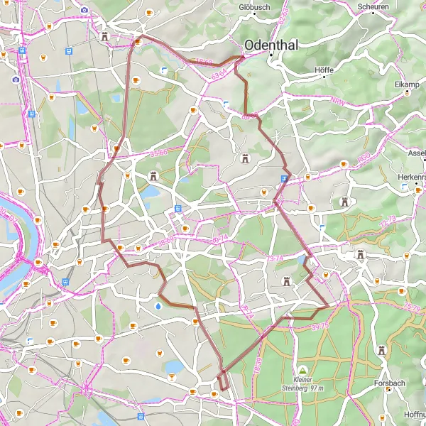 Map miniature of "Gravel Escape to Bergisch Gladbach" cycling inspiration in Köln, Germany. Generated by Tarmacs.app cycling route planner