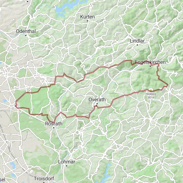 Karten-Miniaturansicht der Radinspiration "Rund um Rath und Engelskirchen" in Köln, Germany. Erstellt vom Tarmacs.app-Routenplaner für Radtouren