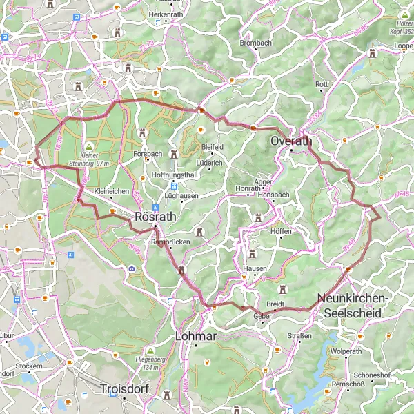 Map miniature of "Scenic Gravel Escape to Tütberg" cycling inspiration in Köln, Germany. Generated by Tarmacs.app cycling route planner