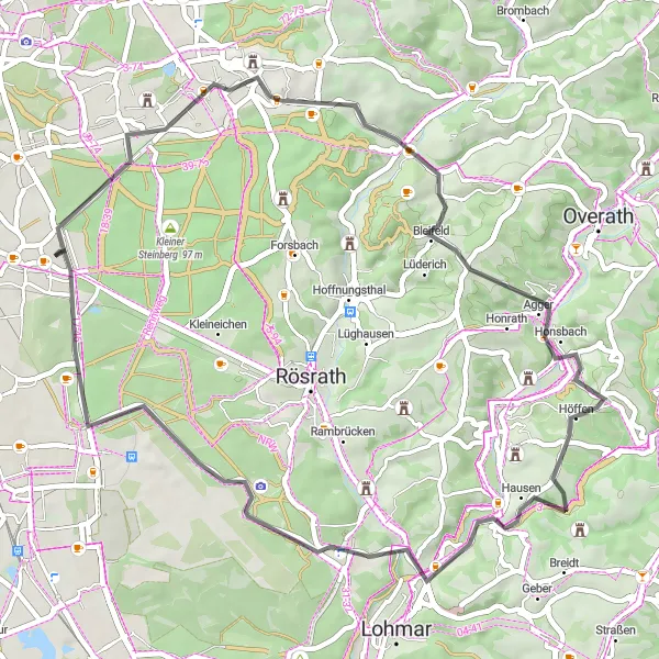 Map miniature of "Rath to Köln Circular" cycling inspiration in Köln, Germany. Generated by Tarmacs.app cycling route planner