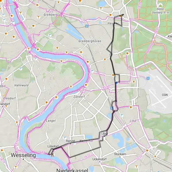 Karten-Miniaturansicht der Radinspiration "Rath - Ranzel - Eil Rundweg" in Köln, Germany. Erstellt vom Tarmacs.app-Routenplaner für Radtouren