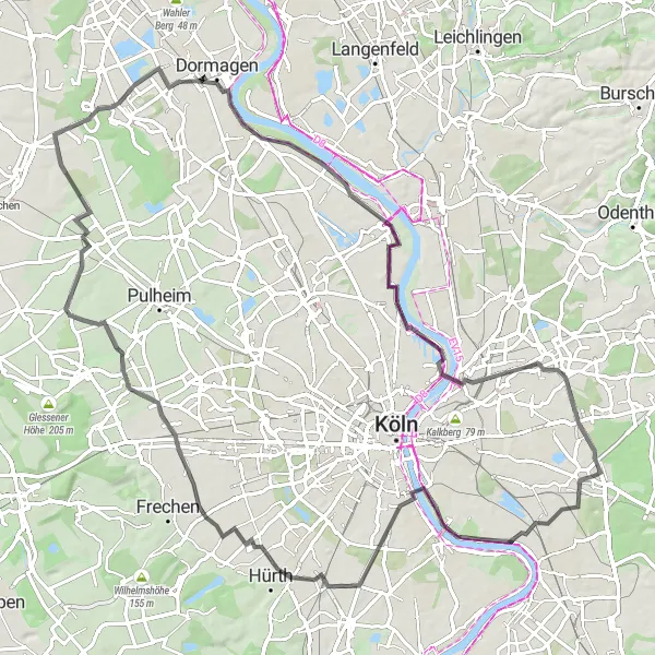 Map miniature of "The Köln Heritage and Nature Tour" cycling inspiration in Köln, Germany. Generated by Tarmacs.app cycling route planner