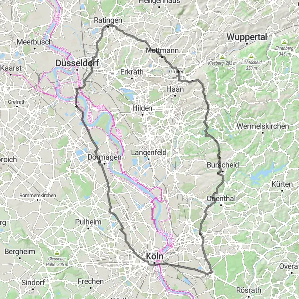 Map miniature of "Road Cycling Adventure Around Köln" cycling inspiration in Köln, Germany. Generated by Tarmacs.app cycling route planner