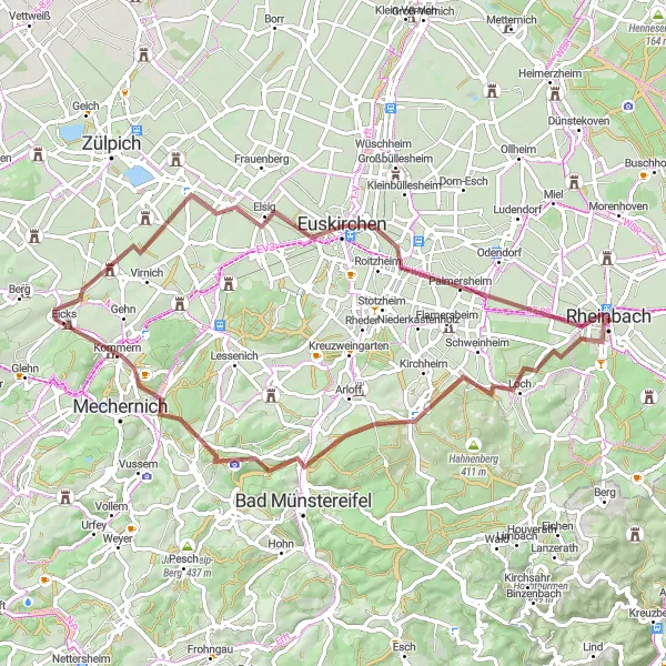 Map miniature of "Rheinbach Gravel Adventure" cycling inspiration in Köln, Germany. Generated by Tarmacs.app cycling route planner