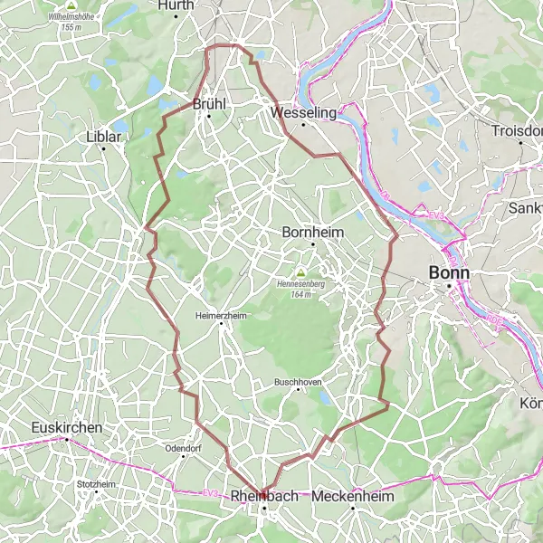 Map miniature of "The Rheinbach Gravel Adventure" cycling inspiration in Köln, Germany. Generated by Tarmacs.app cycling route planner