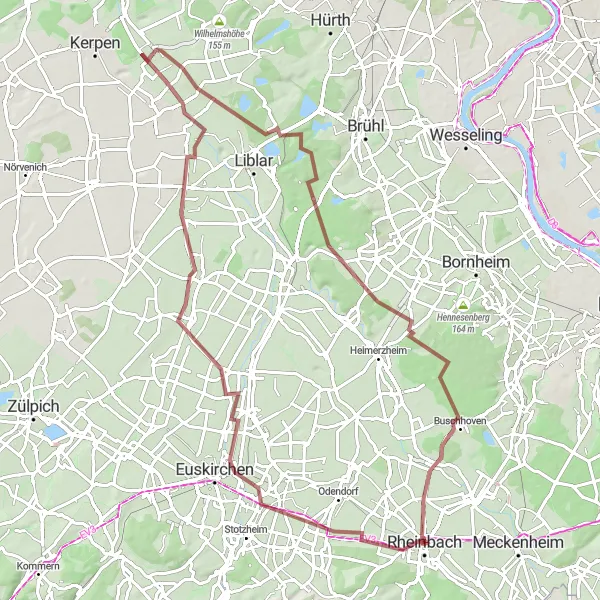 Map miniature of "Off-road Adventure" cycling inspiration in Köln, Germany. Generated by Tarmacs.app cycling route planner