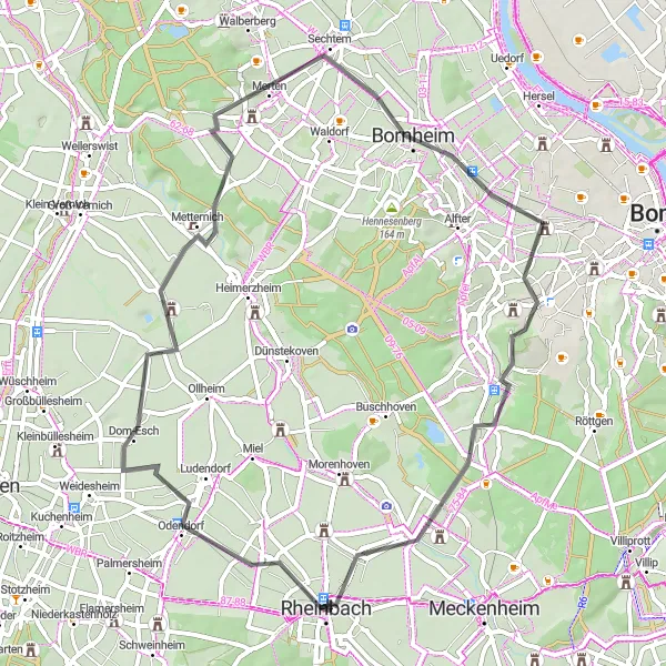 Map miniature of "The Rheinbach Loop" cycling inspiration in Köln, Germany. Generated by Tarmacs.app cycling route planner