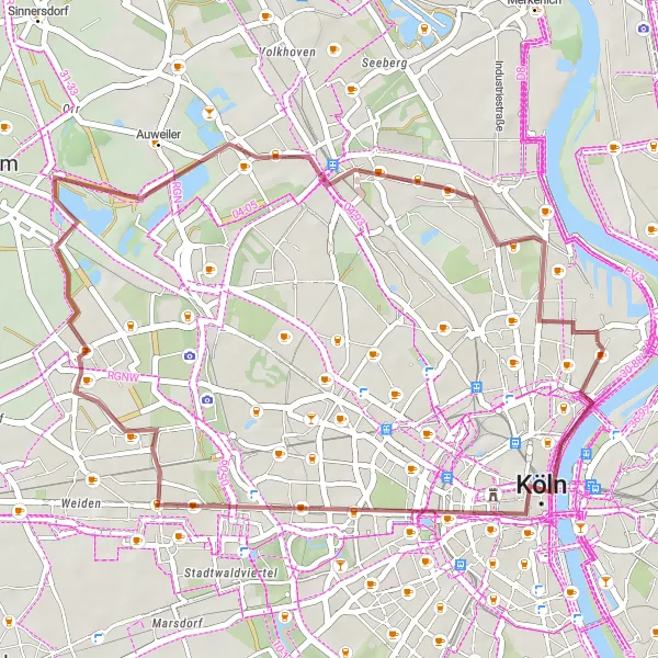 Map miniature of "Short Gravel Adventure with Scenic Delights" cycling inspiration in Köln, Germany. Generated by Tarmacs.app cycling route planner