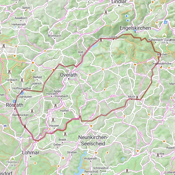 Map miniature of "The Gravel Adventure" cycling inspiration in Köln, Germany. Generated by Tarmacs.app cycling route planner