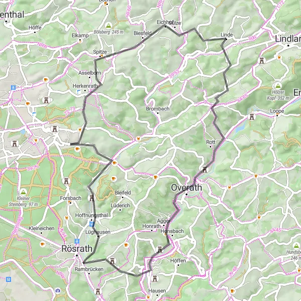 Map miniature of "Rösrath - Nostalgic Views" cycling inspiration in Köln, Germany. Generated by Tarmacs.app cycling route planner