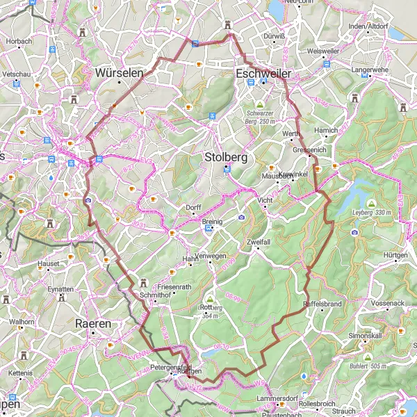Karten-Miniaturansicht der Radinspiration "Gravel-Abenteuer um Haarberg" in Köln, Germany. Erstellt vom Tarmacs.app-Routenplaner für Radtouren