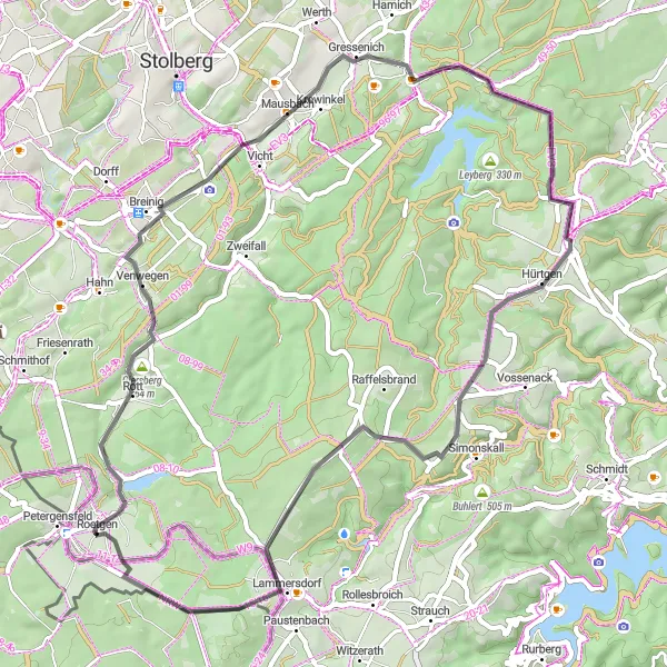 Karten-Miniaturansicht der Radinspiration "Rundweg über Lammersdorf" in Köln, Germany. Erstellt vom Tarmacs.app-Routenplaner für Radtouren