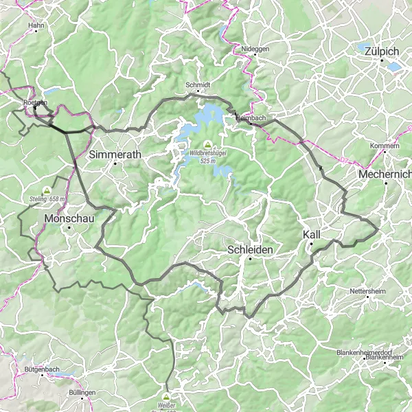 Map miniature of "Panoramic Views: Rollesbroich Loop" cycling inspiration in Köln, Germany. Generated by Tarmacs.app cycling route planner