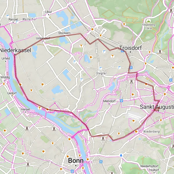 Map miniature of "Mondorf Adventure" cycling inspiration in Köln, Germany. Generated by Tarmacs.app cycling route planner