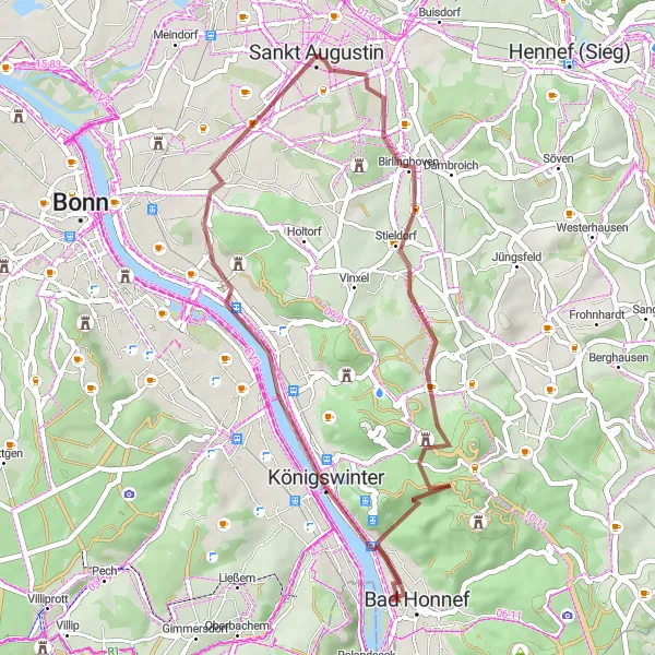Map miniature of "Nature Loop through Heisterbacherrott and Bad Honnef" cycling inspiration in Köln, Germany. Generated by Tarmacs.app cycling route planner
