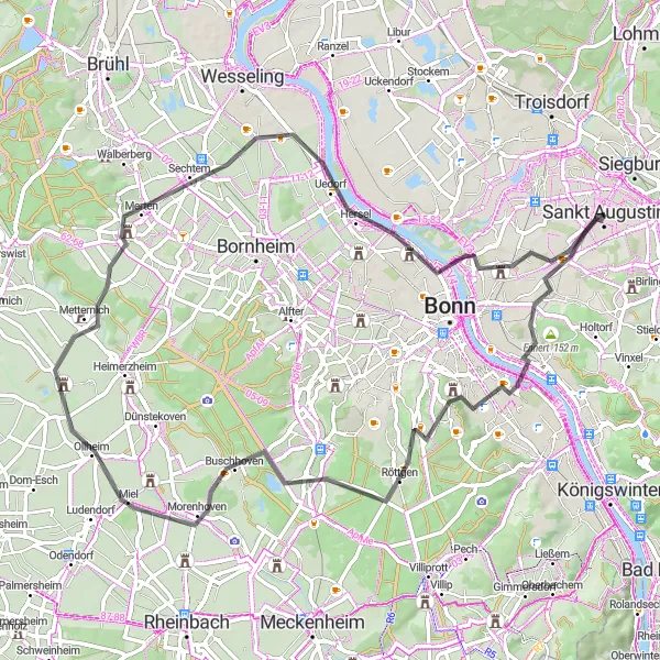 Map miniature of "Ennert Loop" cycling inspiration in Köln, Germany. Generated by Tarmacs.app cycling route planner