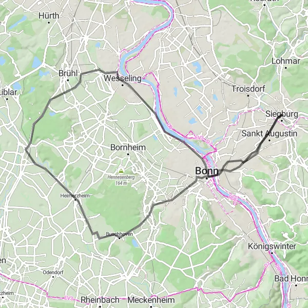 Map miniature of "Siegburg to Michaelsberg Loop" cycling inspiration in Köln, Germany. Generated by Tarmacs.app cycling route planner