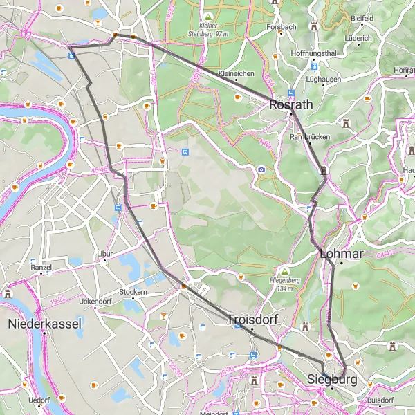 Karten-Miniaturansicht der Radinspiration "Siegburg - Finkenberg Straßenradtour" in Köln, Germany. Erstellt vom Tarmacs.app-Routenplaner für Radtouren