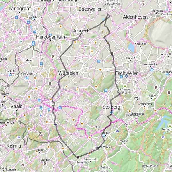 Karten-Miniaturansicht der Radinspiration "Rund um Stolberg" in Köln, Germany. Erstellt vom Tarmacs.app-Routenplaner für Radtouren