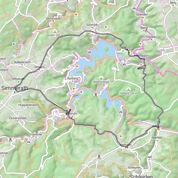 Karten-Miniaturansicht der Radinspiration "Gemünd Wolfshügel Rundweg" in Köln, Germany. Erstellt vom Tarmacs.app-Routenplaner für Radtouren