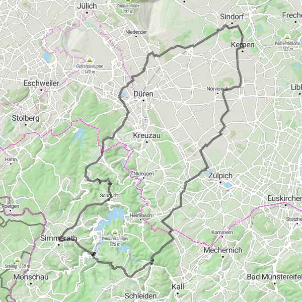 Karten-Miniaturansicht der Radinspiration "Eifel Höhen Tour" in Köln, Germany. Erstellt vom Tarmacs.app-Routenplaner für Radtouren