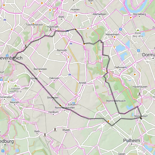 Map miniature of "Sinnersdorf Road Adventure" cycling inspiration in Köln, Germany. Generated by Tarmacs.app cycling route planner