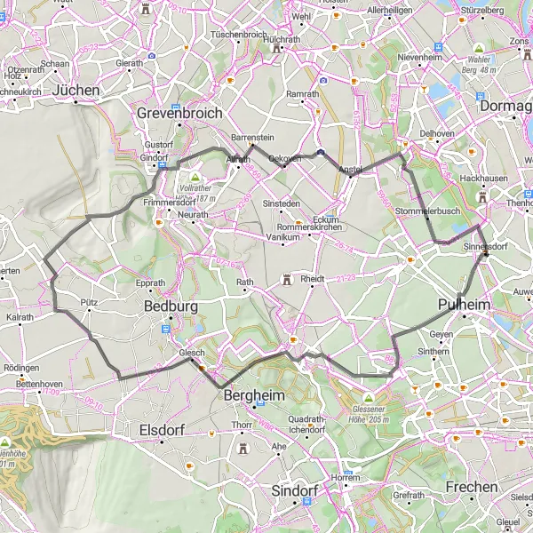 Map miniature of "Sinnersdorf Countryside Loop" cycling inspiration in Köln, Germany. Generated by Tarmacs.app cycling route planner