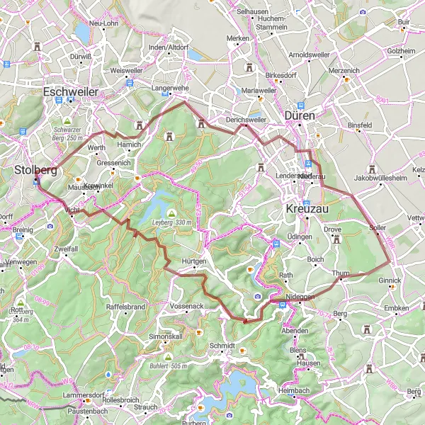Map miniature of "Langerwehe to Fleuth Gravel Adventure" cycling inspiration in Köln, Germany. Generated by Tarmacs.app cycling route planner