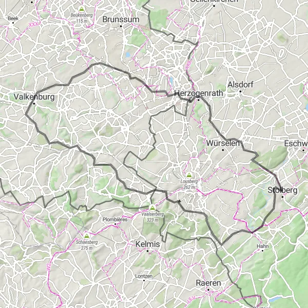 Map miniature of "Climbing Challenges of Southern Limburg" cycling inspiration in Köln, Germany. Generated by Tarmacs.app cycling route planner