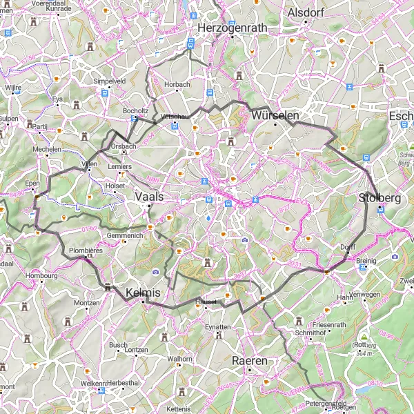 Map miniature of "Kornelimünster to Kohlbusch Road Cycling Tour" cycling inspiration in Köln, Germany. Generated by Tarmacs.app cycling route planner