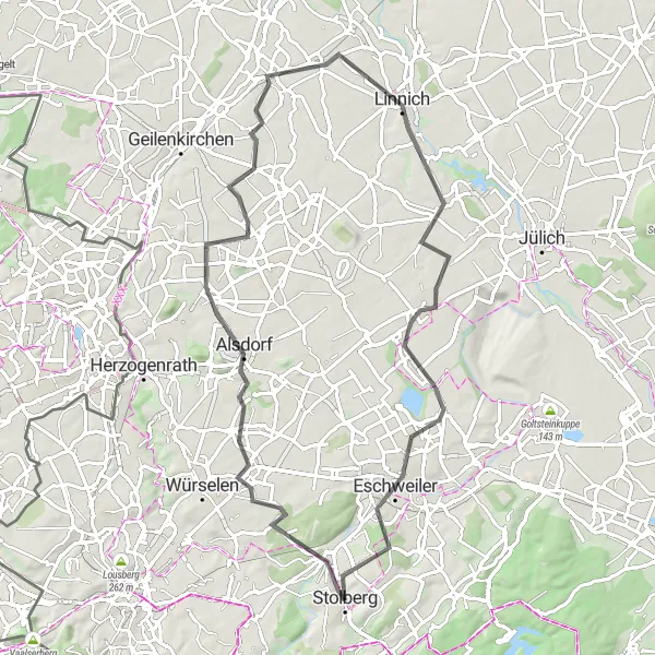 Karten-Miniaturansicht der Radinspiration "Erkundung von Alsdorf" in Köln, Germany. Erstellt vom Tarmacs.app-Routenplaner für Radtouren