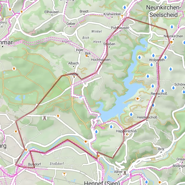 Map miniature of "Hills and Valleys: Scenic Gravel Adventure" cycling inspiration in Köln, Germany. Generated by Tarmacs.app cycling route planner